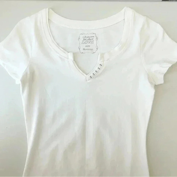 Ricki’s Fitted T- Shirt White Short Sleeve Stretch Cotton V Neck Tee XS - Picture 10 of 14